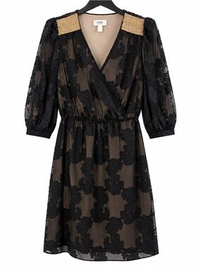 Hoss Intropia Black Floral Cocktail Dress Gold Beaded Shoulder Size 12
